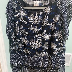CAbi Black and White Floral Blouse